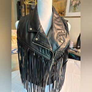 Le Lis Faux Black Leather Fringe Vest